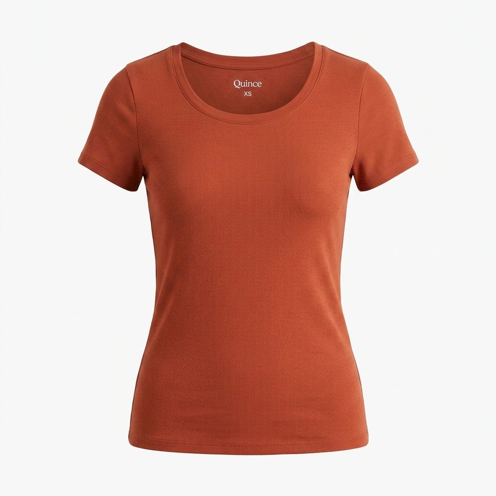 Quince Womens XS Terracotta Rust Orange Cotton Modal Scoop Neck Ribbed Tee Shirt